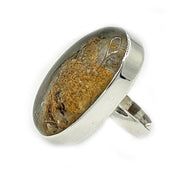 large oval garden quartz silver gemstone ring