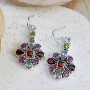 blue topaz amethyst garnet peridot gemstone sterling silver earrings
