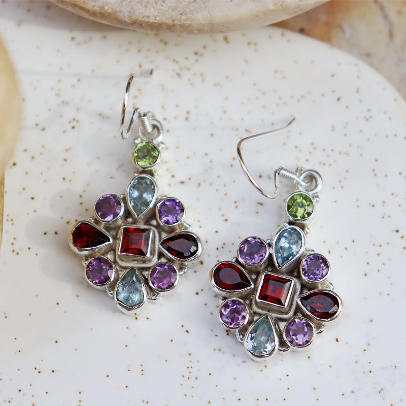 blue topaz amethyst garnet peridot gemstone sterling silver earrings