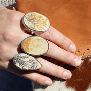silver leaf jasper oval gemstone ring