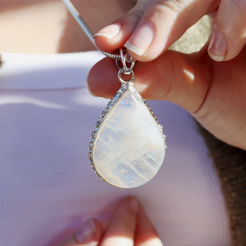 moonstone large sterling silver gemstone pendant