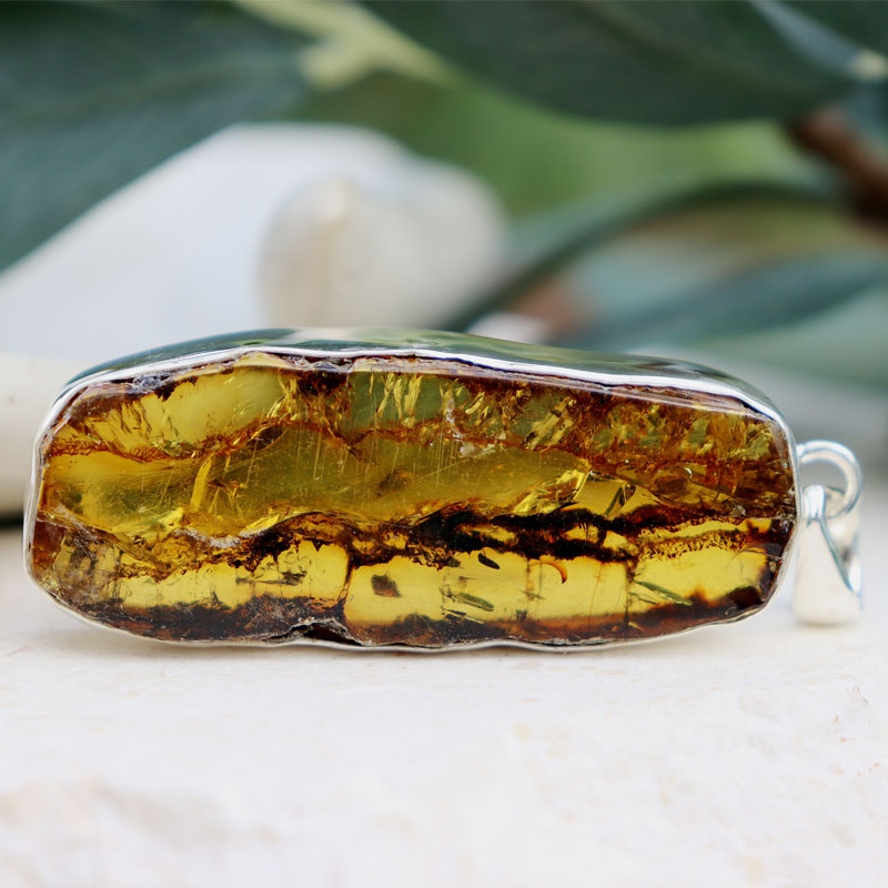amber silver pendant