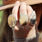 silver leaf jasper oval gemstone ring