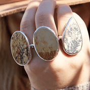 silver leaf jasper oval gemstone ring