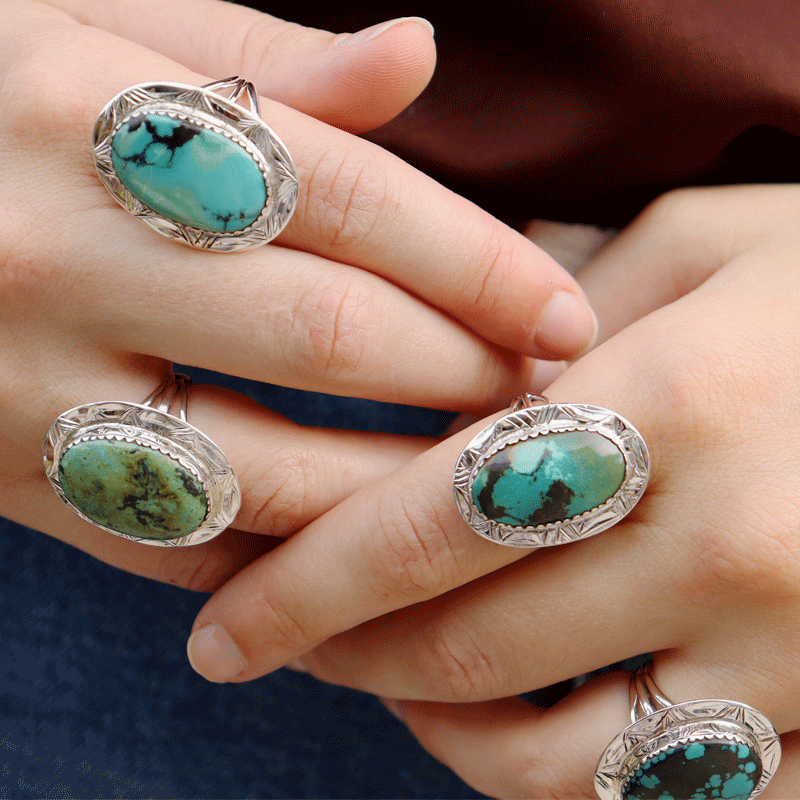 Natural Tibetan Turquoise Oval Ring