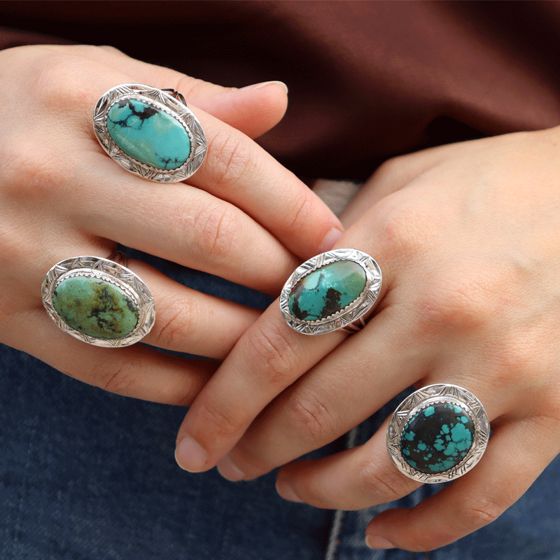 Natural Tibetan Turquoise Oval Ring