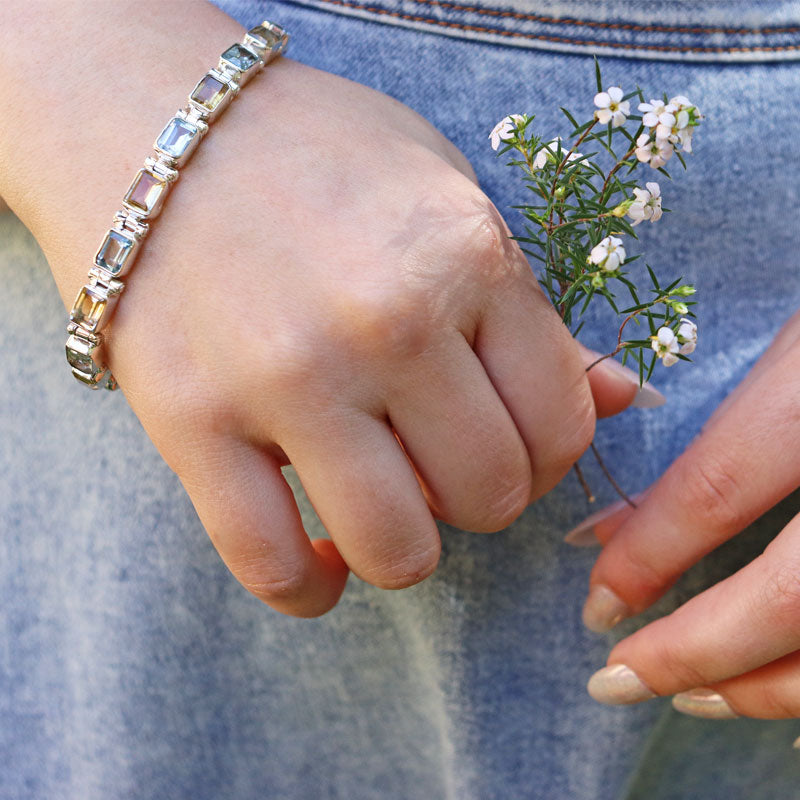 citrine blue topaz silver gemstone bracelet
