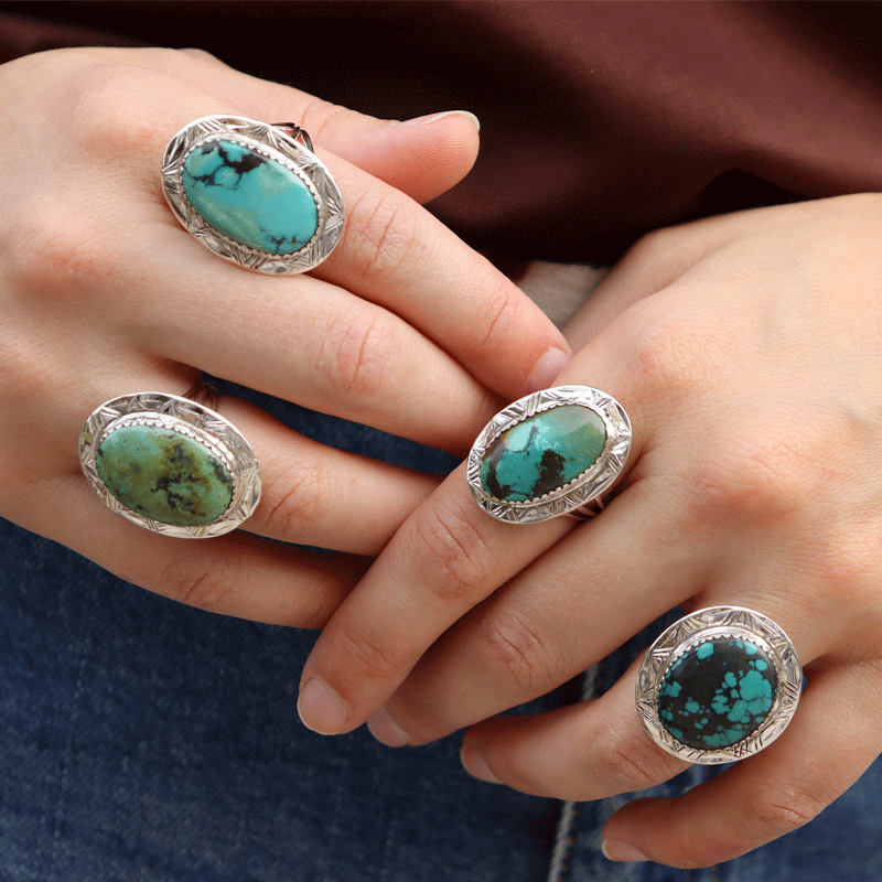 Natural Tibetan Turquoise Oval Ring