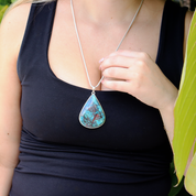 large shattuckite teardrop sterling silver gesmtone pendant