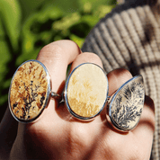silver leaf jasper oval gemstone ring