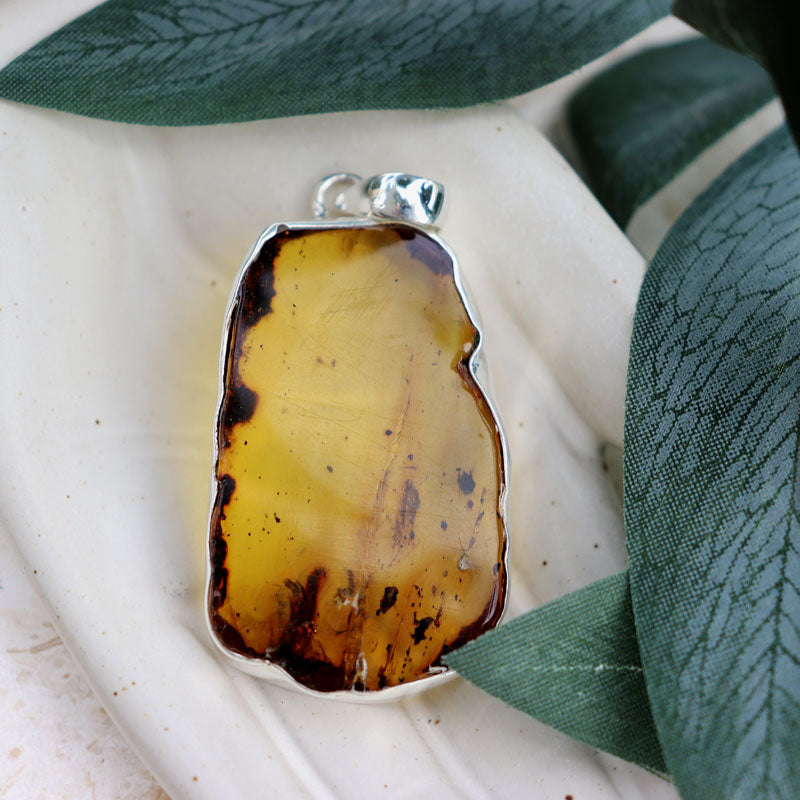 amber silver gemstone pendant
