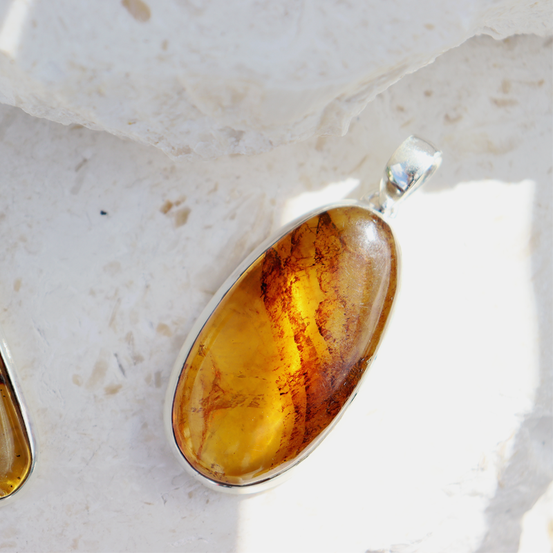 amber sterling silver gemstone pendant