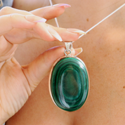 big malachite oval sterling silver gemstone pendant