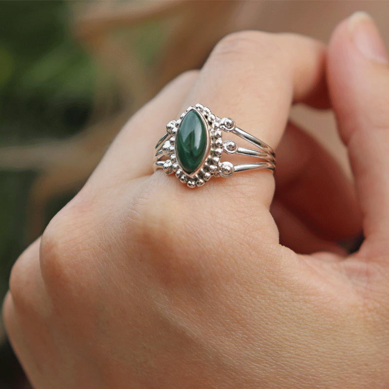 Ebna Malachite Silver Boho Ring