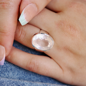 oval rose quartz sterling silver ring