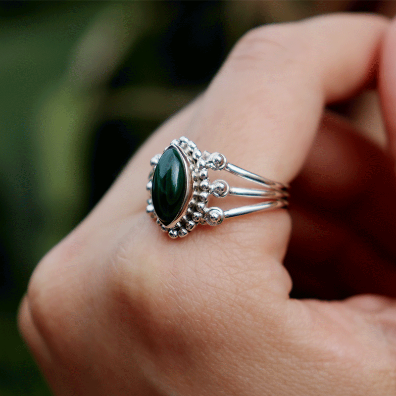 Ebna Malachite Silver Boho Ring