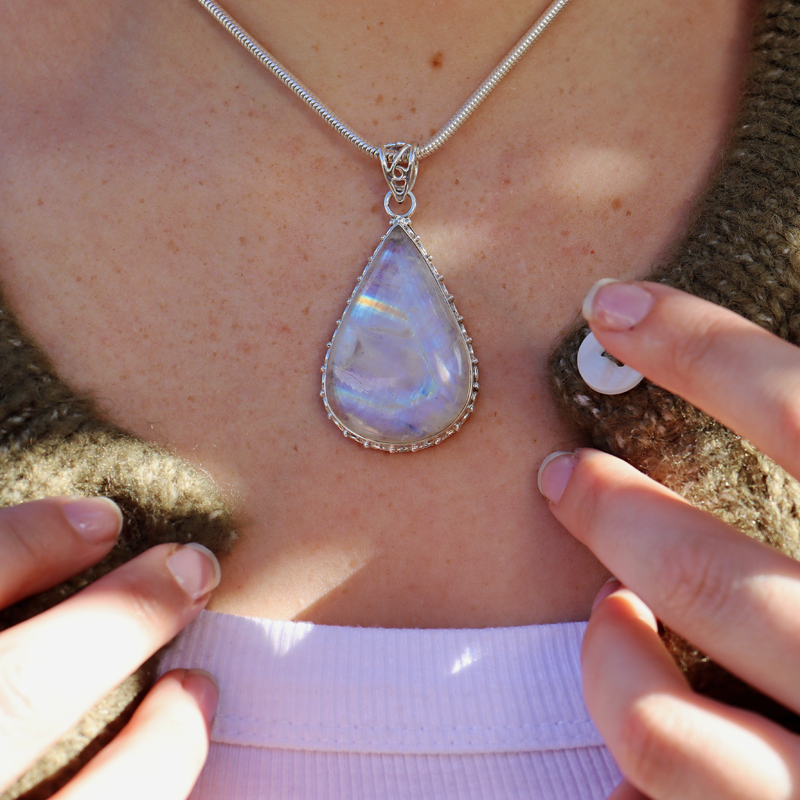 moonstone large sterling silver gemstone pendant