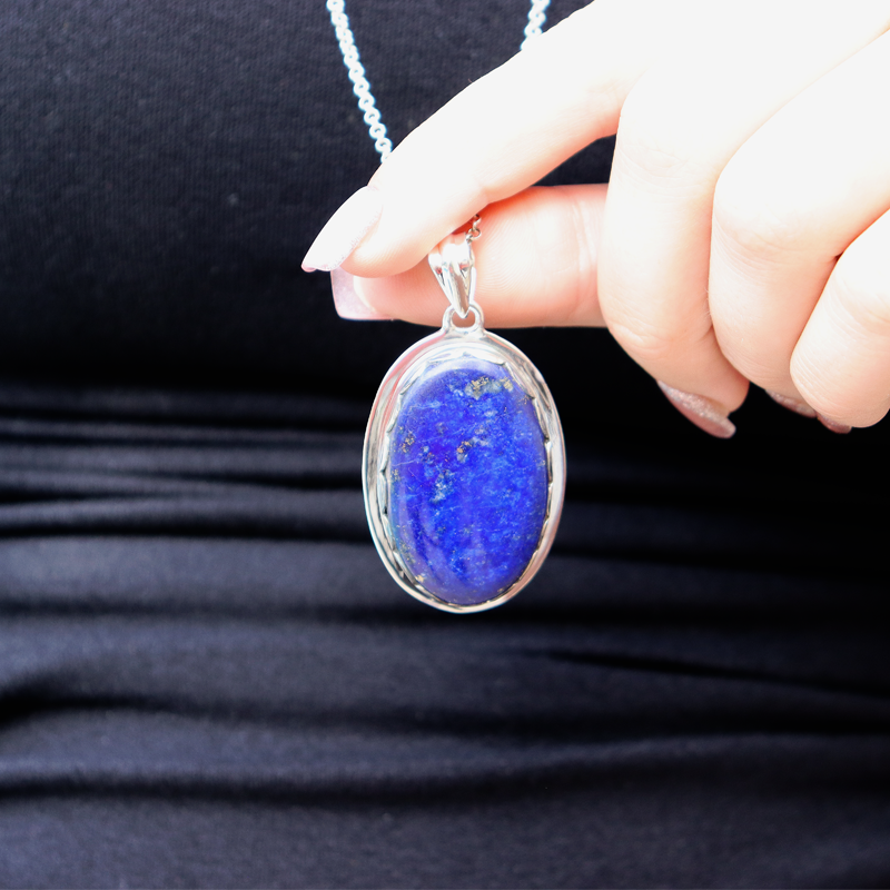 lapis lazuli oval sterling silver gemstone pendant