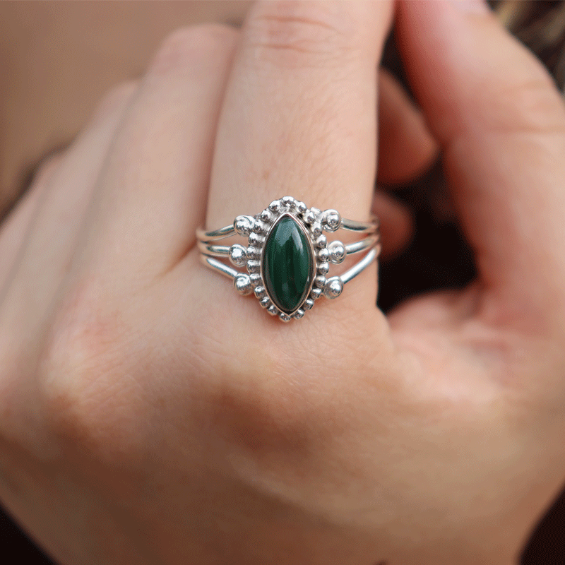 Ebna Malachite Silver Boho Ring