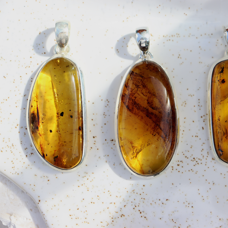 amber sterling silver gemstone pendant