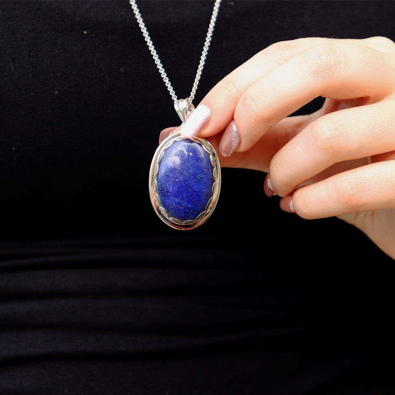 lapis lazuli oval sterling silver gemstone pendant