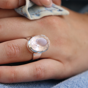 oval rose quartz sterling silver ring