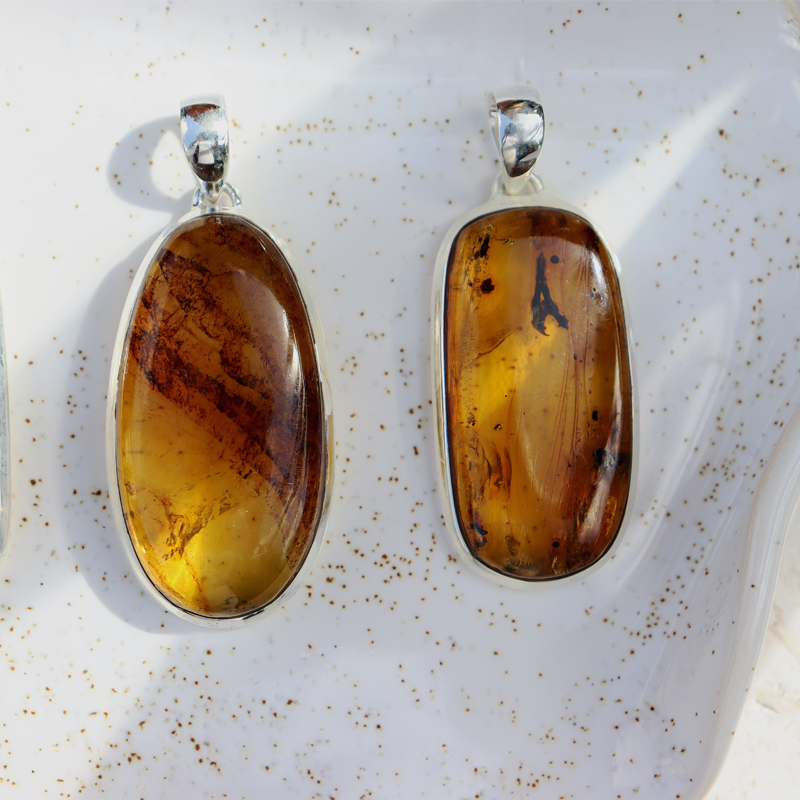 amber sterling silver gemstone pendant