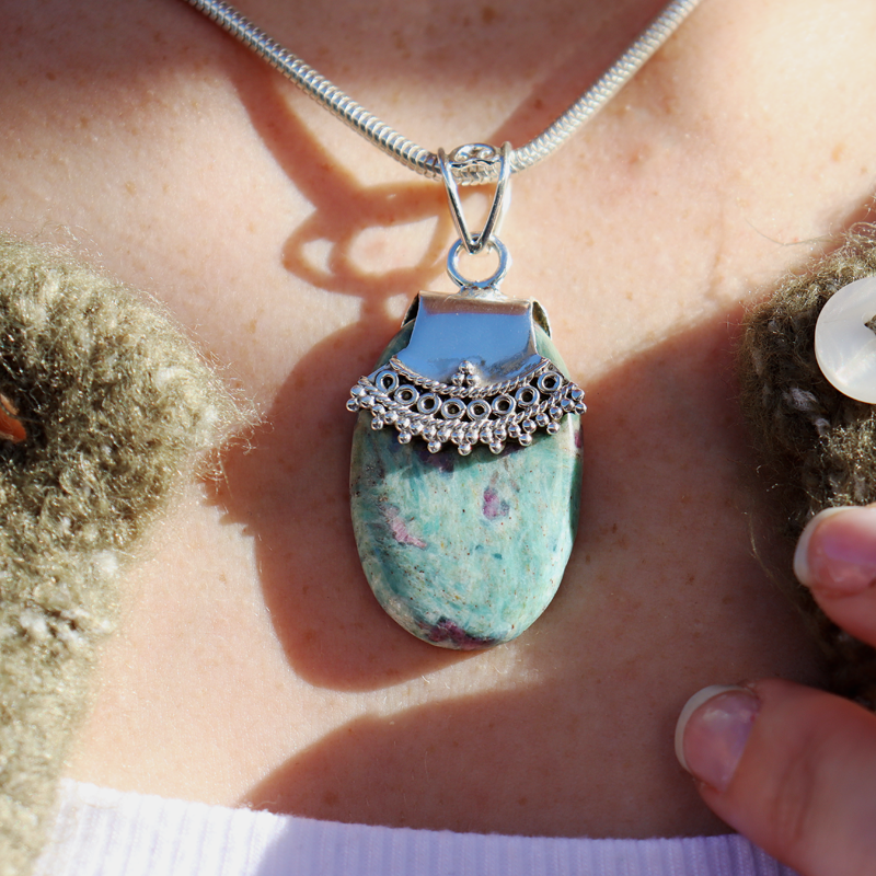 Ruby Fuchsite Silver Gemstone Pendant