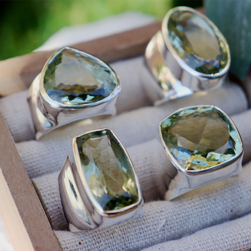 big green amethyst silver ring