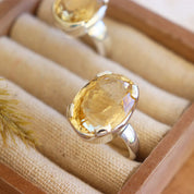 citrine oval silver gemstone ring