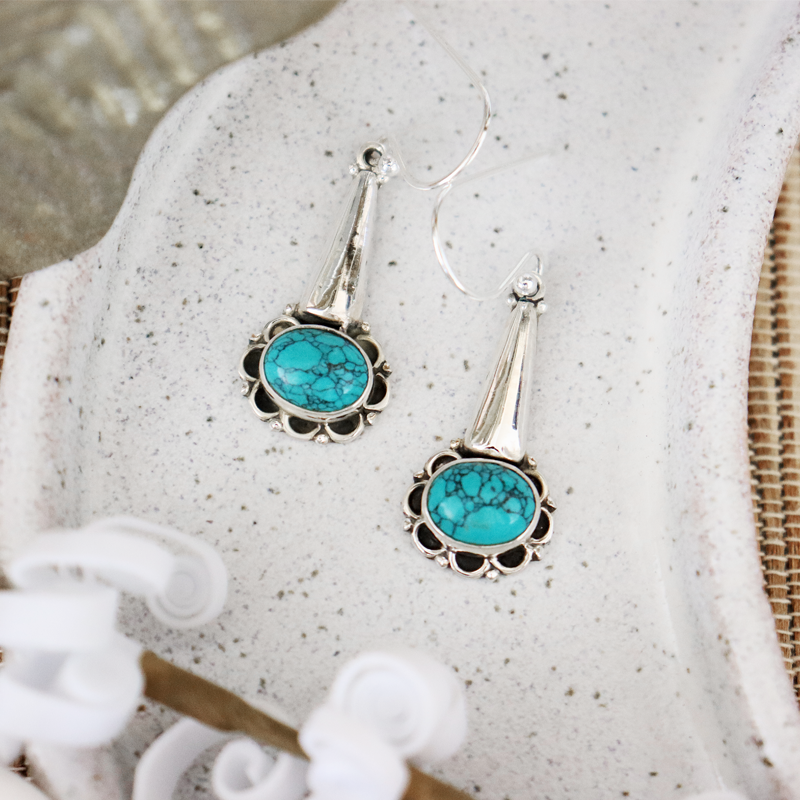turquoise gemstone sterling silver drop earrings