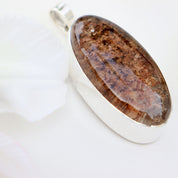 large oval garden quartz silver gemstone pendant