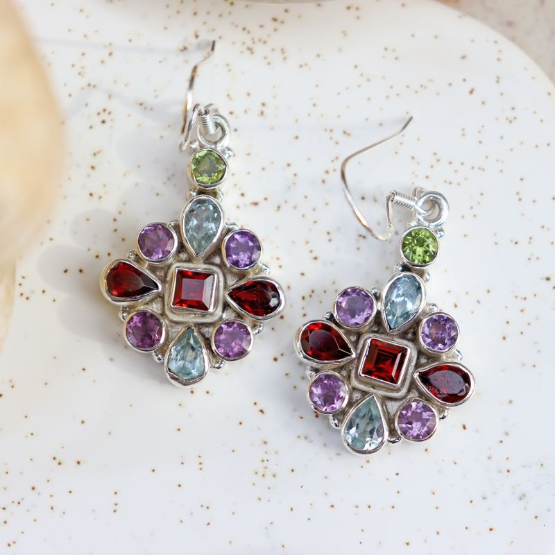 blue topaz amethyst garnet peridot gemstone sterling silver earrings