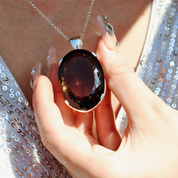 smoky quartz oval silver gemstone pendant