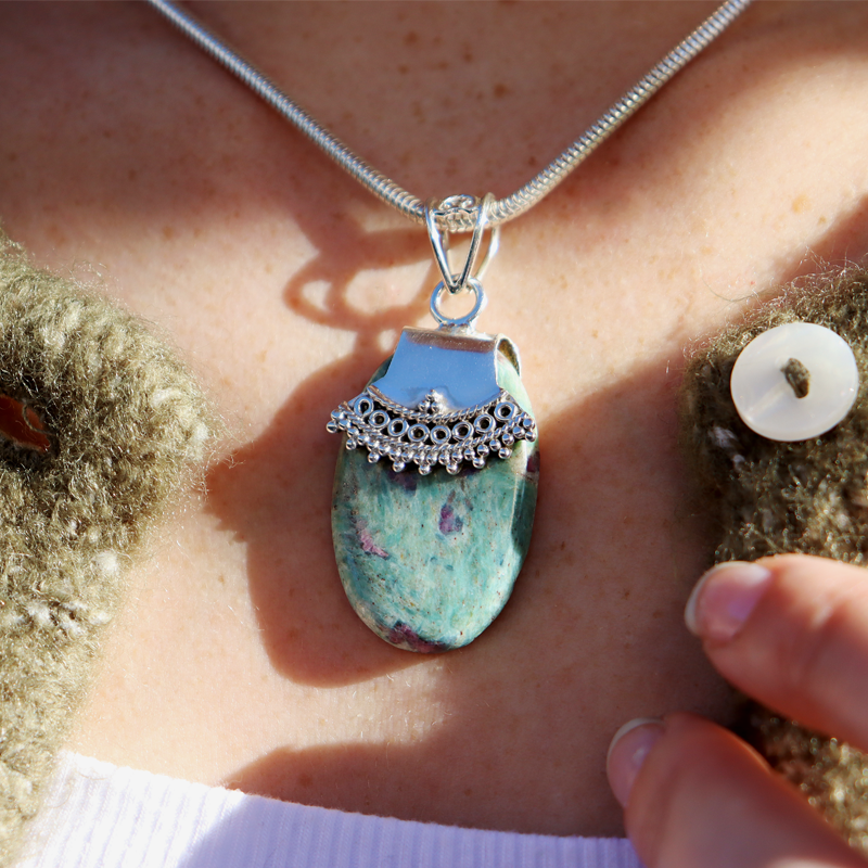 Ruby Fuchsite Silver Gemstone Pendant