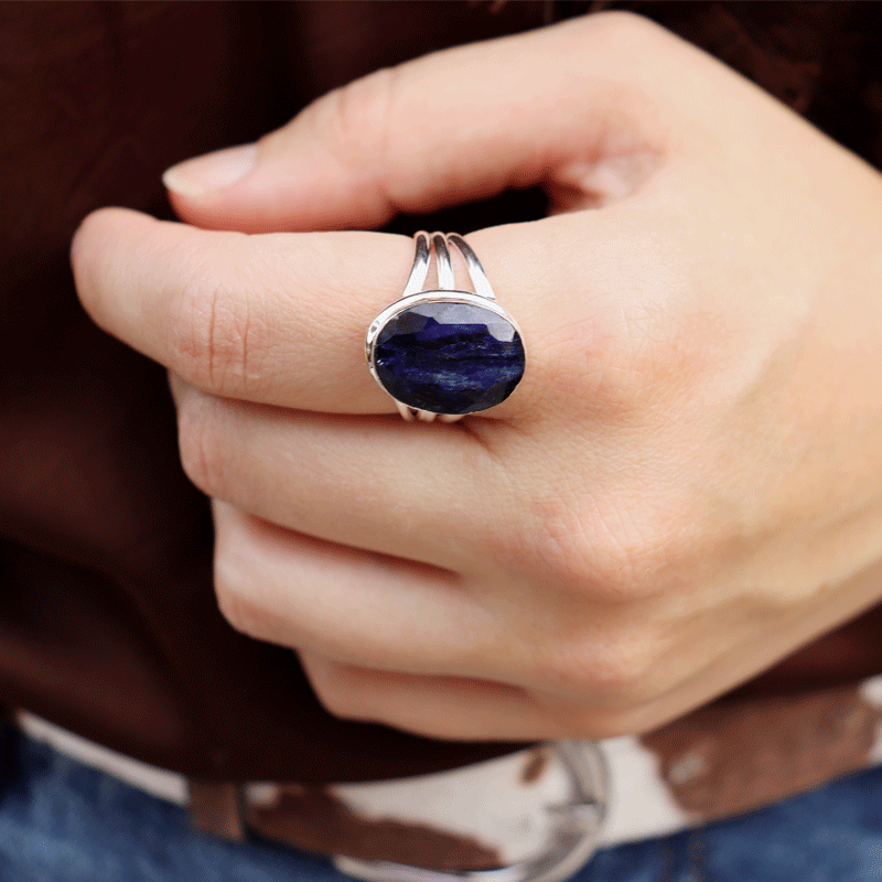 sapphire quartz oval sterling silver gemstone ring
