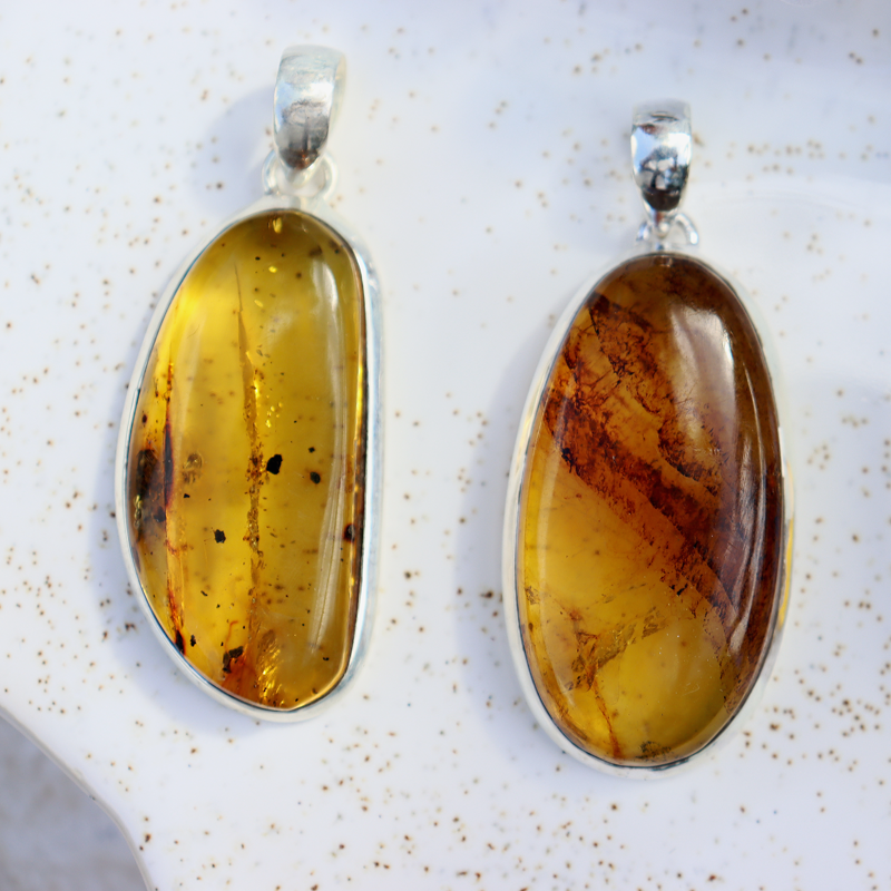 amber sterling silver gemstone pendant
