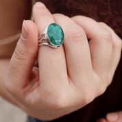 oval emerald quartz sterling silver gemstone ring