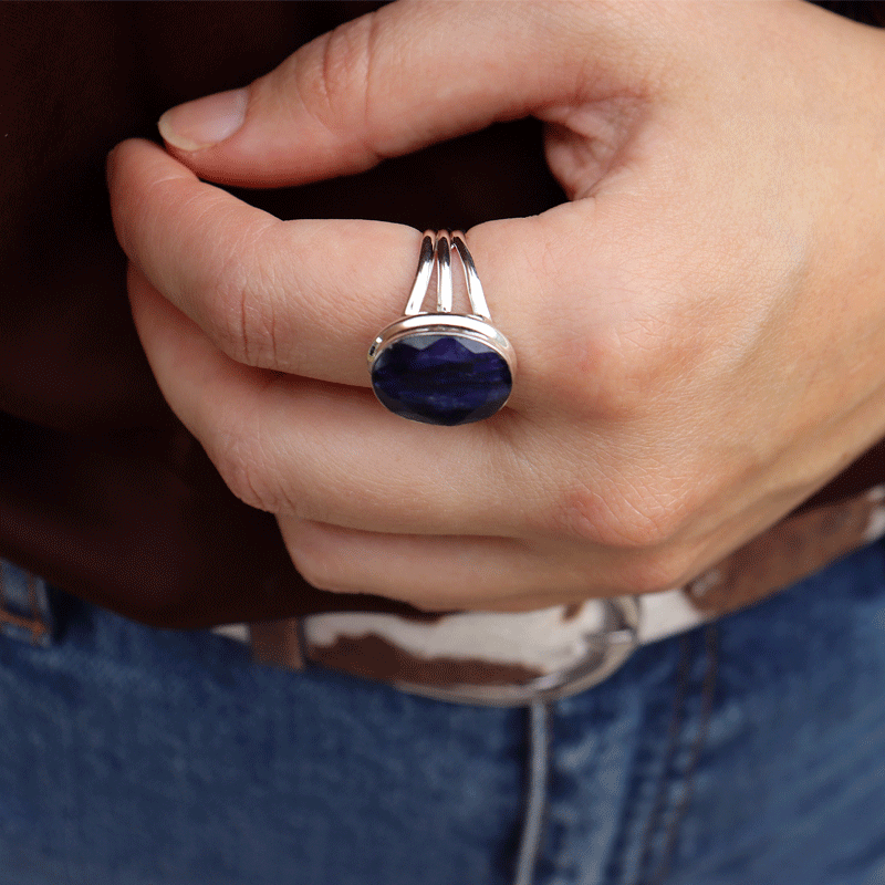 sapphire quartz oval sterling silver gemstone ring
