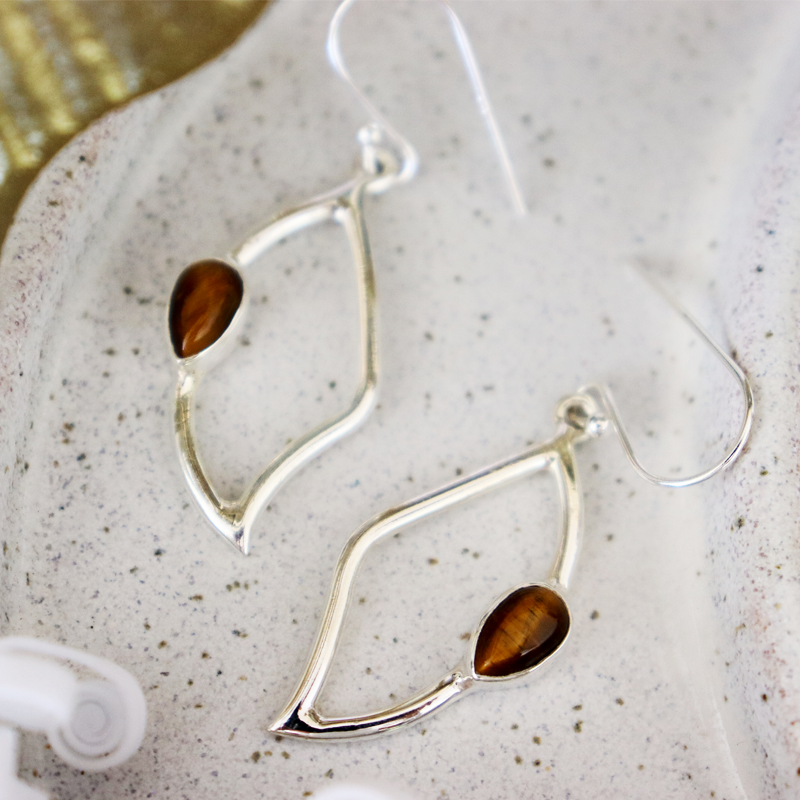 tigers eye sterling silver gemstone earrings