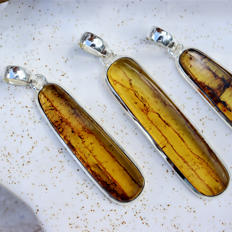 amber sterling silver gemstone pendant