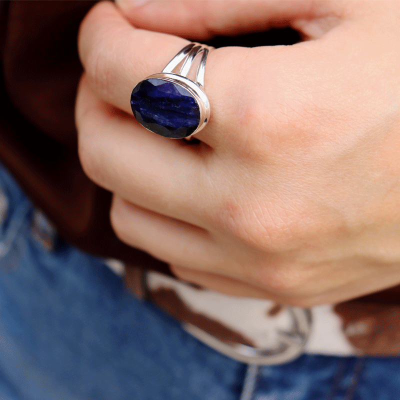 sapphire quartz oval sterling silver gemstone ring