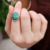 oval emerald quartz sterling silver gemstone ring