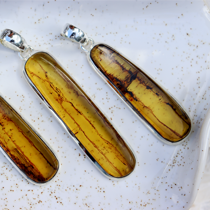 amber sterling silver gemstone pendant