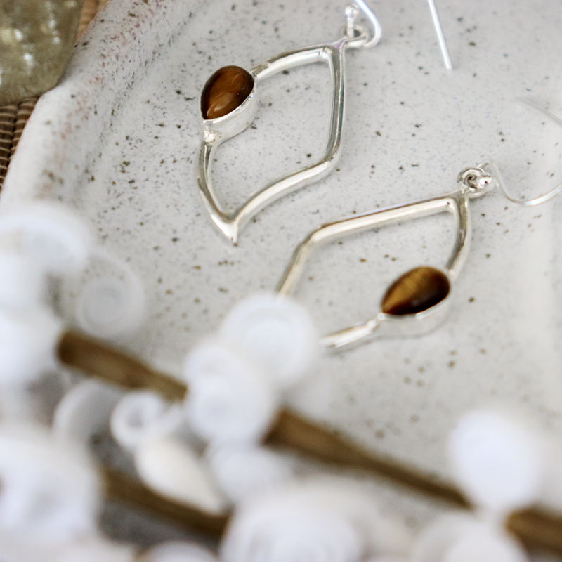 tigers eye sterling silver gemstone earrings
