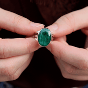 oval emerald quartz sterling silver gemstone ring
