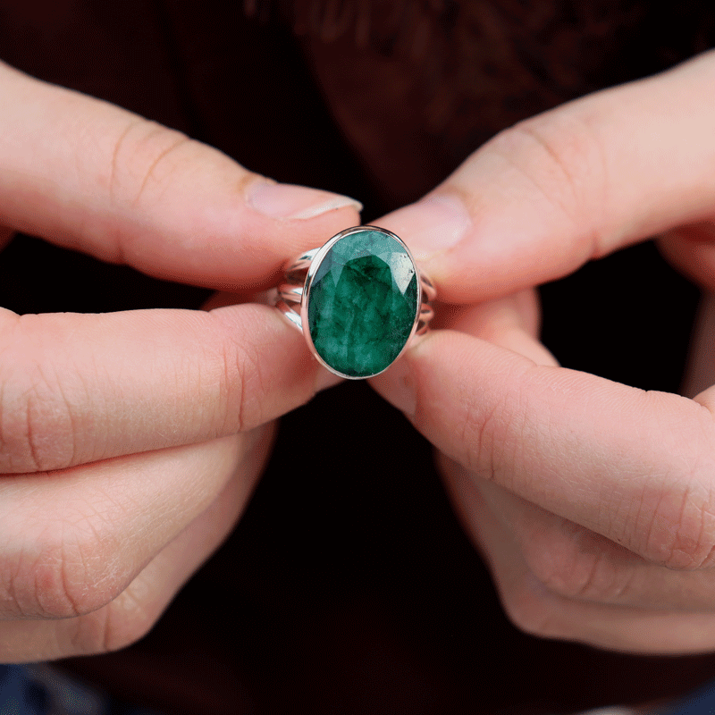 oval emerald quartz sterling silver gemstone ring