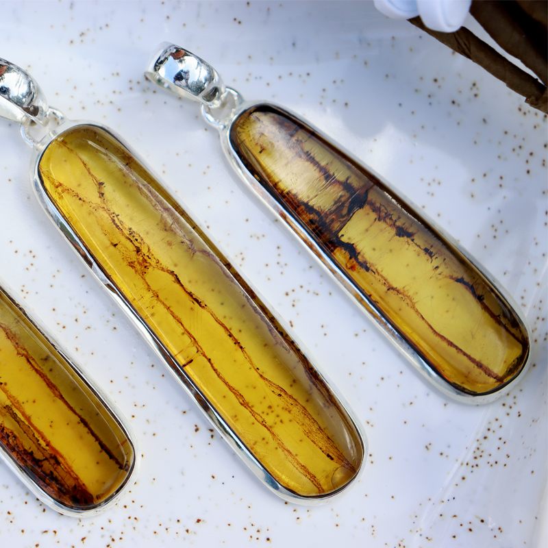 amber sterling silver gemstone pendant