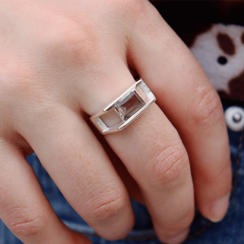 smoky quartz emerald cut sterling silver gemstone ring