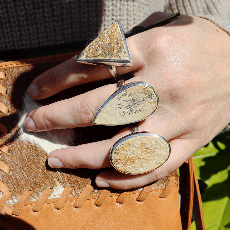 oval silver leaf jasper gemstone ring